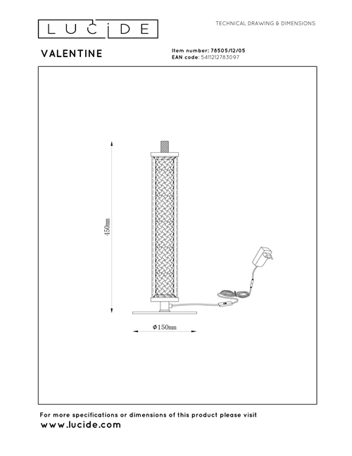 Lucide VALENTINE - Tischlampe - Ø 15 cm - LED Dim. - CCT - 1x15W 2200K/3000K - Champagner Farbe - Vibes - technisch